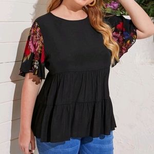 SHEIN Women's Floral Print Sleeve Peplum Blouse